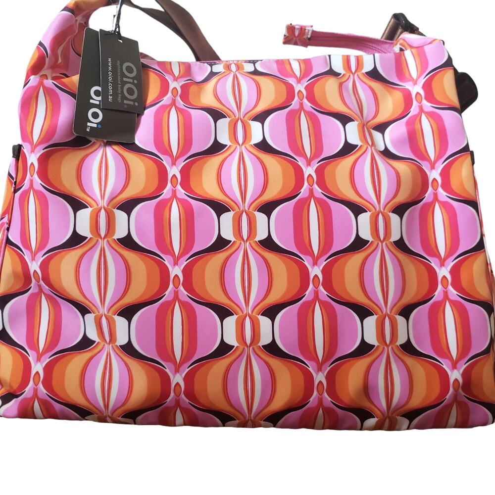 OiOi Diaper Bag Medium Pink Multi Geometric Retro Desert Sherpa Hobo Pad NWT
